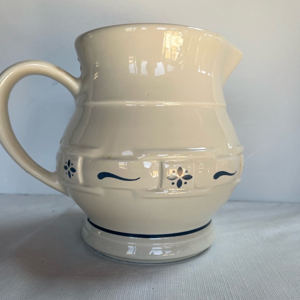 Longaberger ivory 5.75” small juice pitcher woven traditions blue flowers